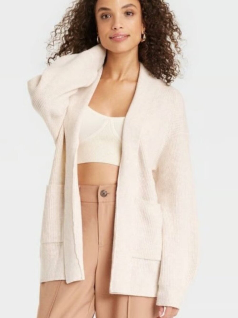 Women’s A New Day Open Front Layering Cardigan Oatmeal Size Small